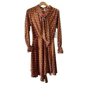 True Destiny Midi Rust Dotty V Neck Dress Ladies Size Large